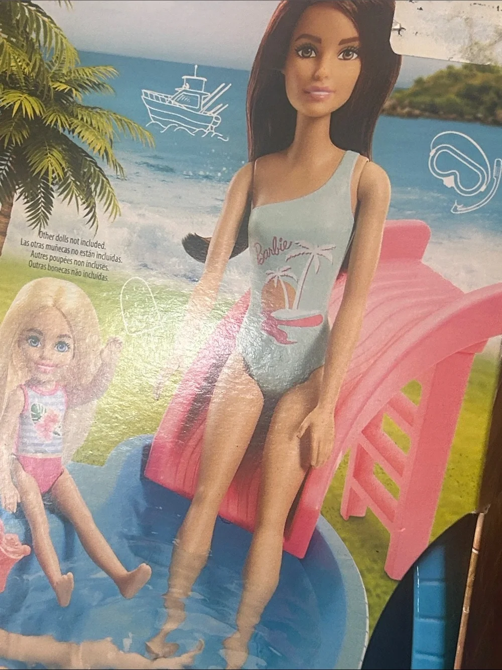 Barbie Blue Pool Playset with Pink Slide and Multicolor Dolls